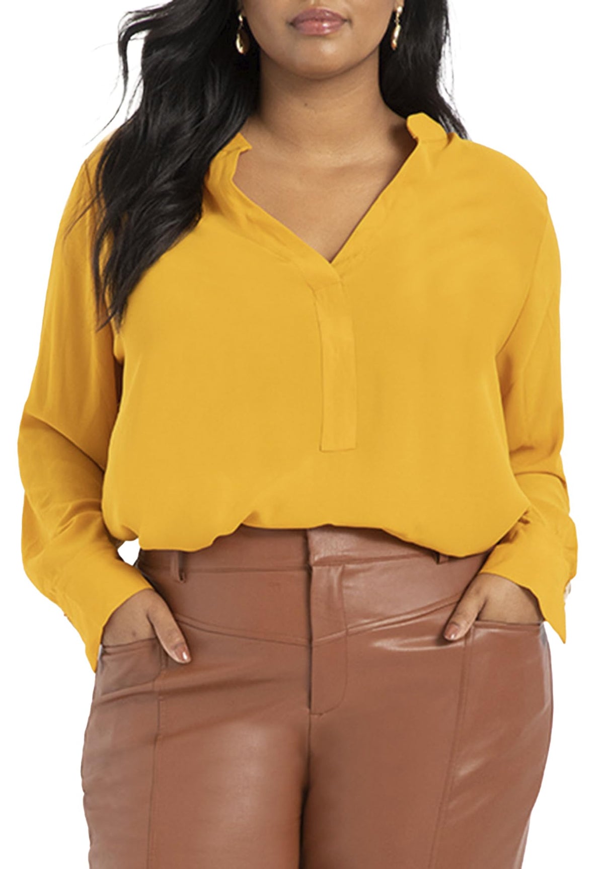 ELOQUII Women's Plus Size Mandarin Collar Tunic - 20, Gold