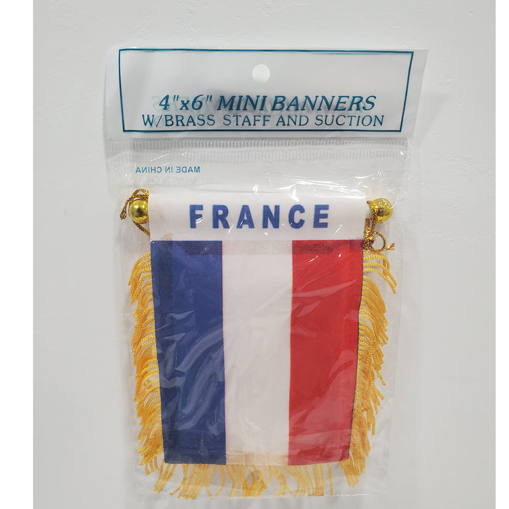France 4''x6'' Mini Banners With Brass Staff Suction Car Window Flag Country