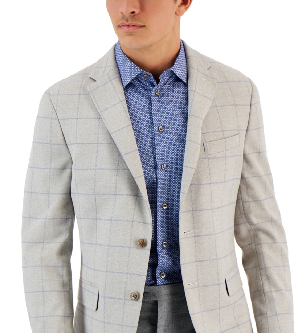 Tommy Hilfiger Men's Modern Fit Windowpane Blazer Gray Size 42