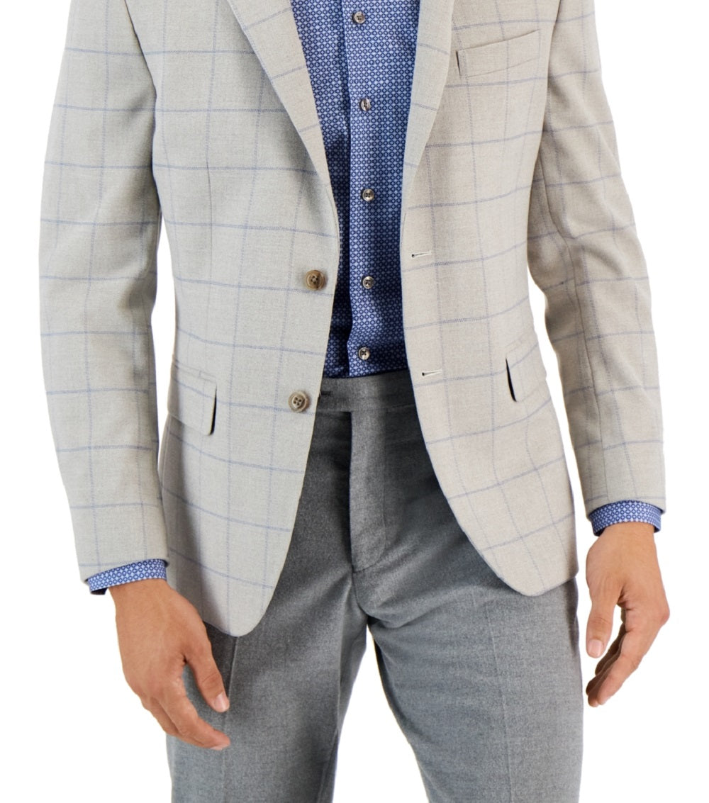 Tommy Hilfiger Men's Modern Fit Windowpane Blazer Gray Size 42