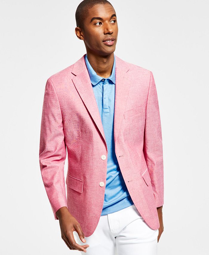 Tommy Hilfiger Men's Abstract Stripe Modern Fit Chambray Blazer Red Size 36