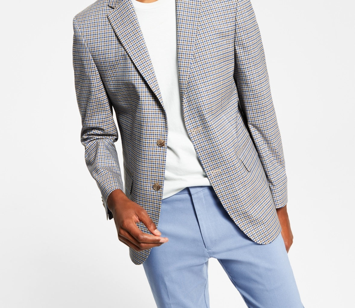 Tommy Hilfiger Men's Modern Fit Check Blazer Gray Size 42