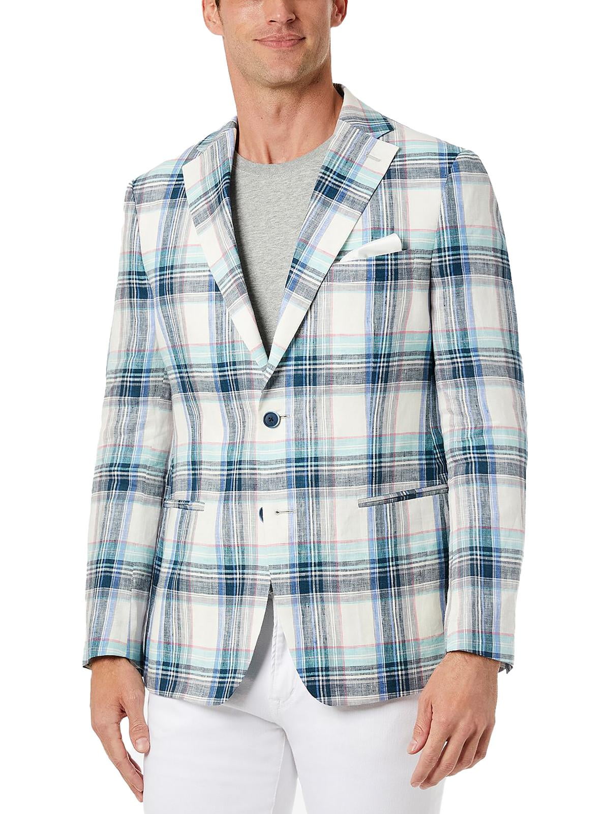 Tallia Men's Slim Fit Multicolor Plaid Blazer White Size 42