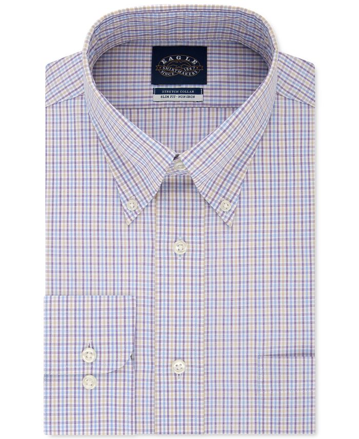 Eagle Men's Tattersall Work Dress Shirt Purple Size 36-37