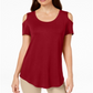 JM Collection Women's Cold Shoulder Swing T-Shirt Red Size XX-Large