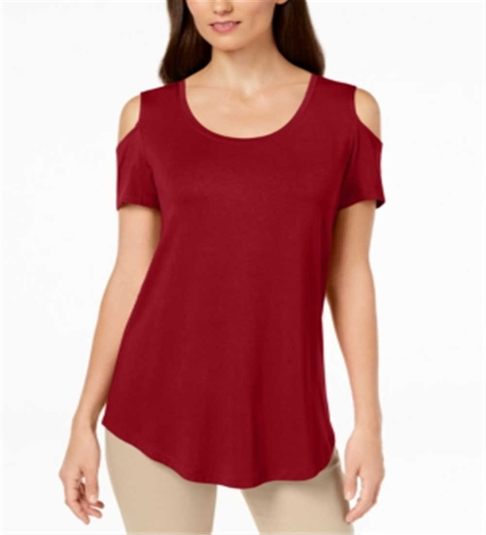 JM Collection Women's Cold Shoulder Swing T-Shirt Red Size XX-Large