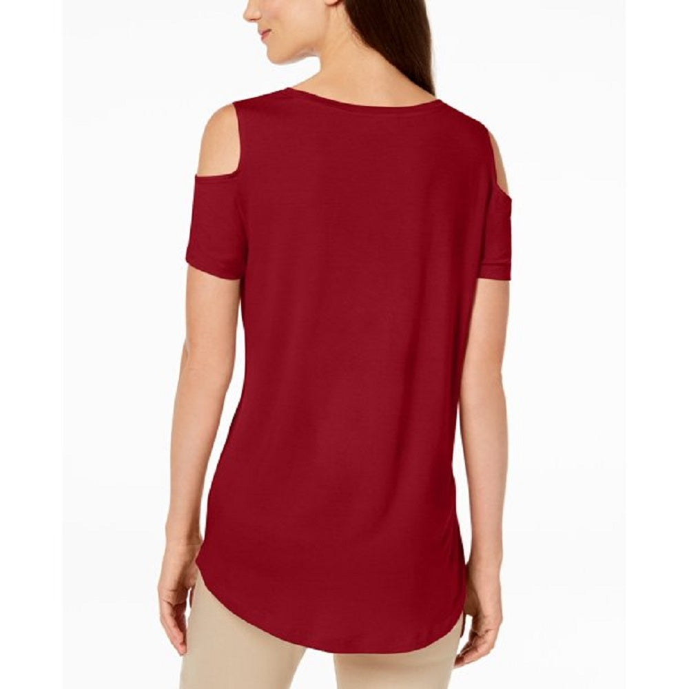 JM Collection Women's Cold Shoulder Swing T-Shirt Red Size XX-Large