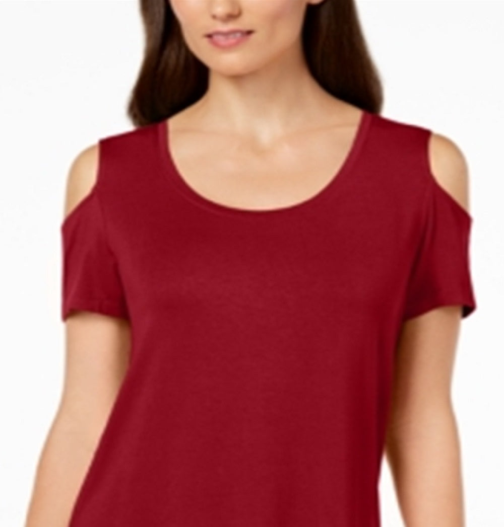 JM Collection Women's Cold Shoulder Swing T-Shirt Red Size XX-Large