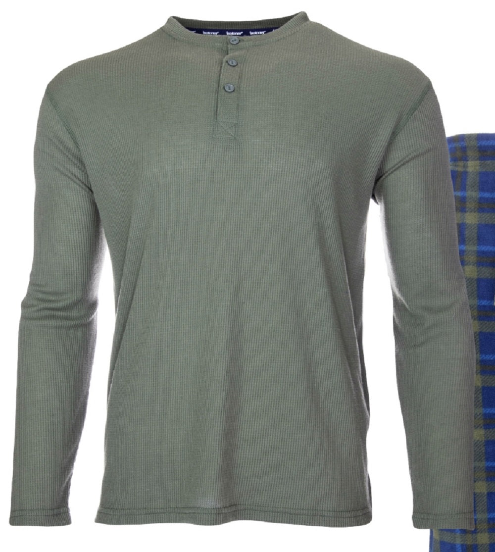 Isotoner Signature Men's Sleep Thermal Top Pant Set Blue Size Large