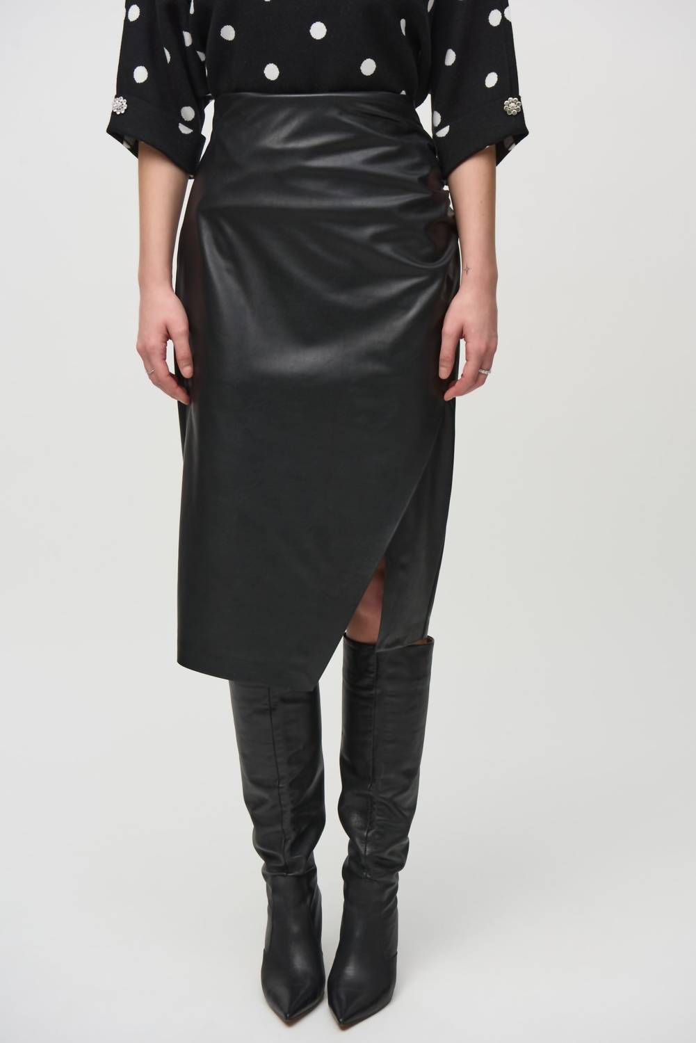 Joseph Ribkoff - Faux Leather High-waist Midi Pencil Skirt