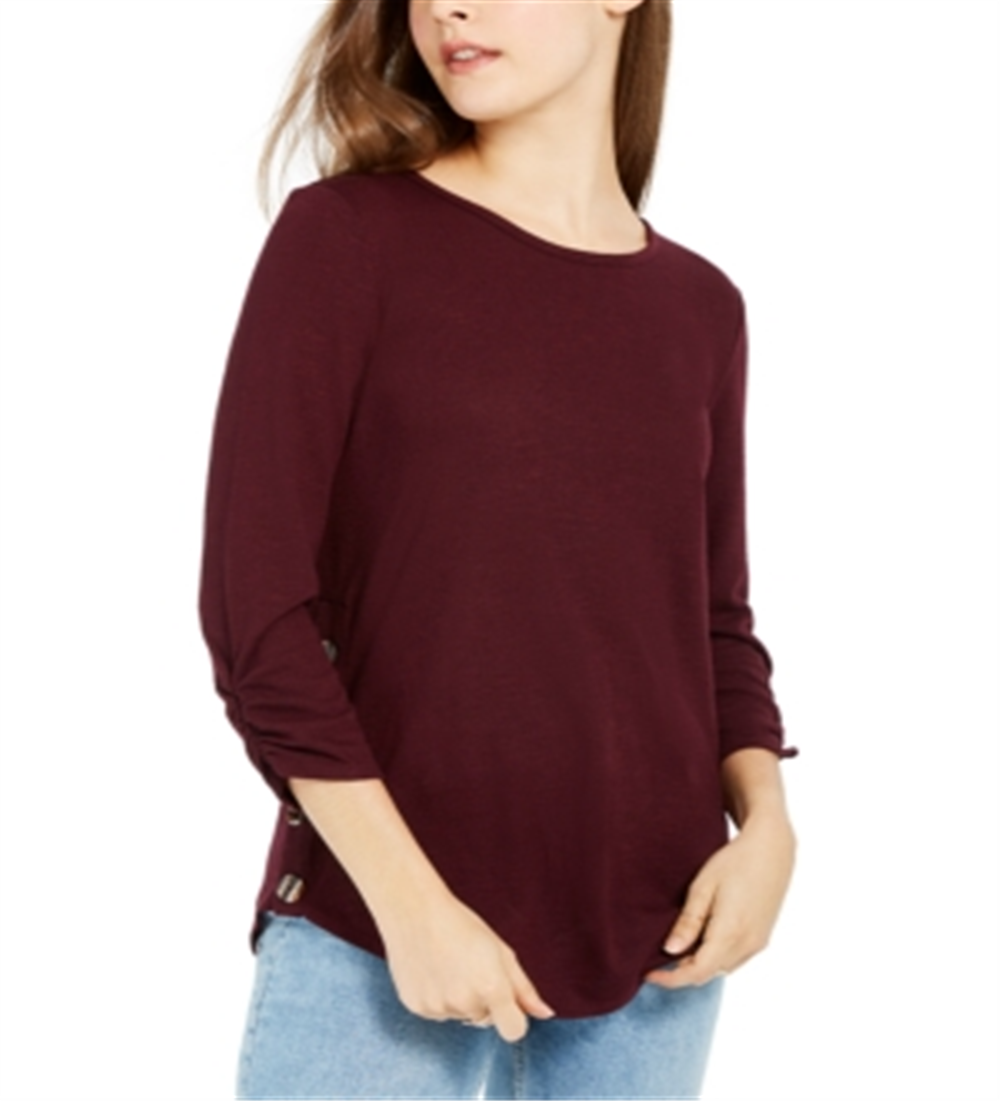 BCX Junior's Button up Sides Sweater Top Wine Size Medium