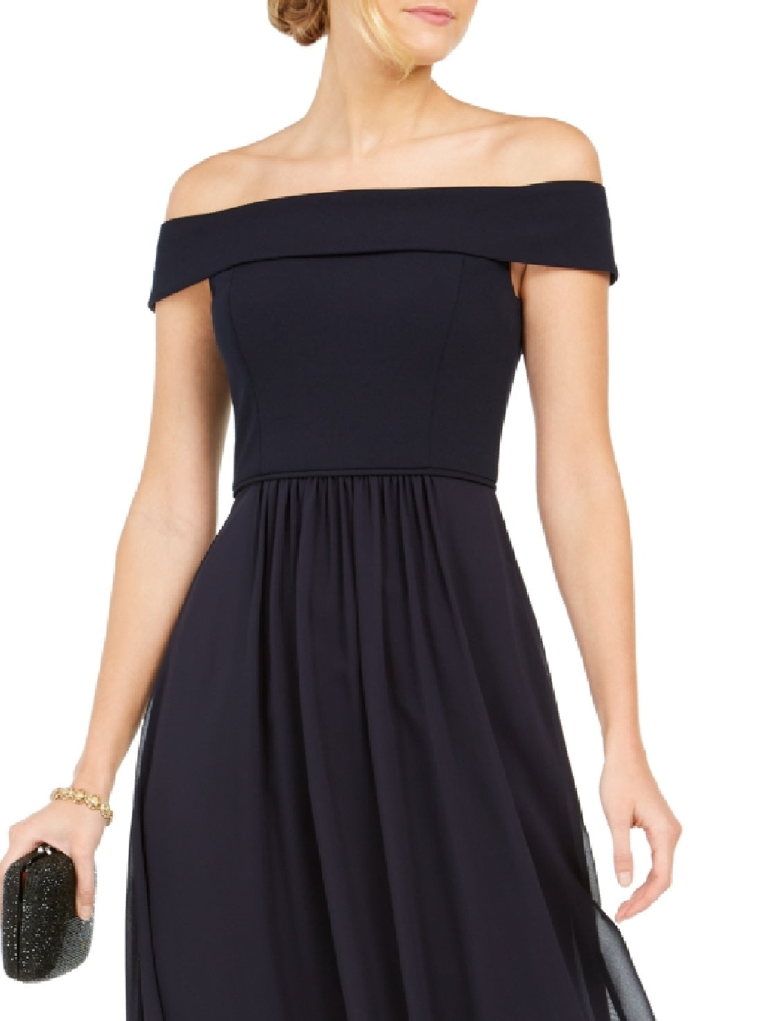 Adrianna Papell Women's Off The Shoulder Chiffon Gown Blue Size 2