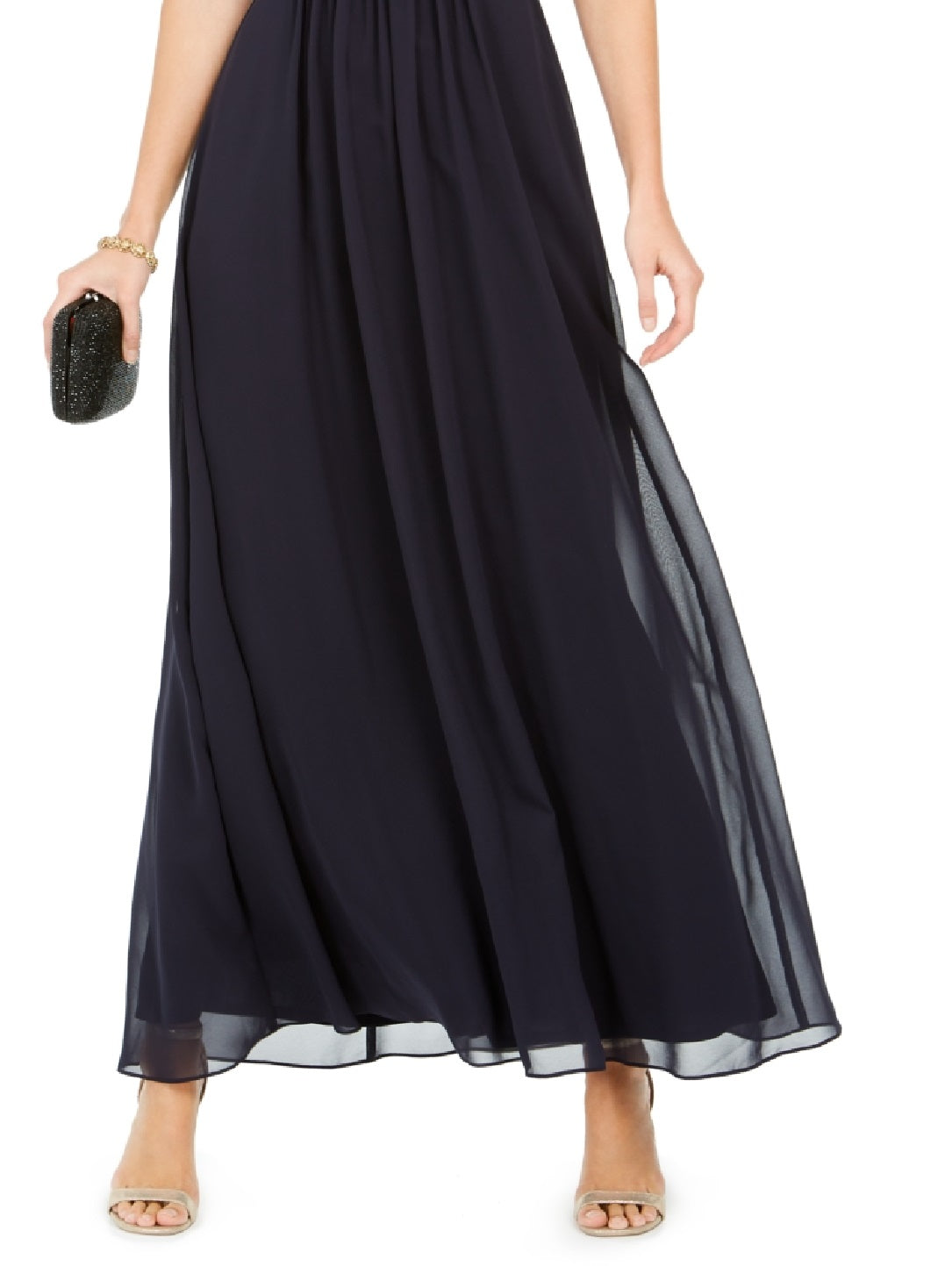 Adrianna Papell Women's Off The Shoulder Chiffon Gown Blue Size 2