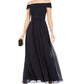 Adrianna Papell Women's Off The Shoulder Chiffon Gown Blue Size 2
