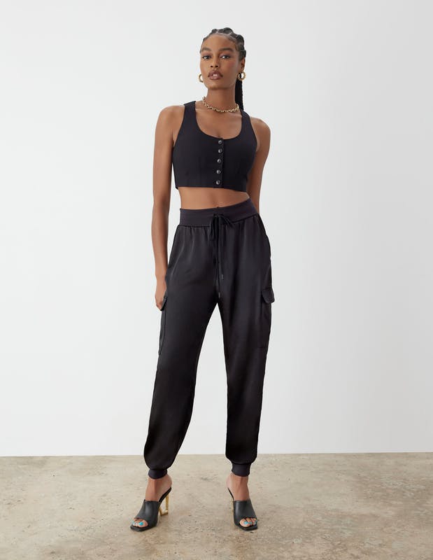 GSTQ Satin Joggers Black 2X