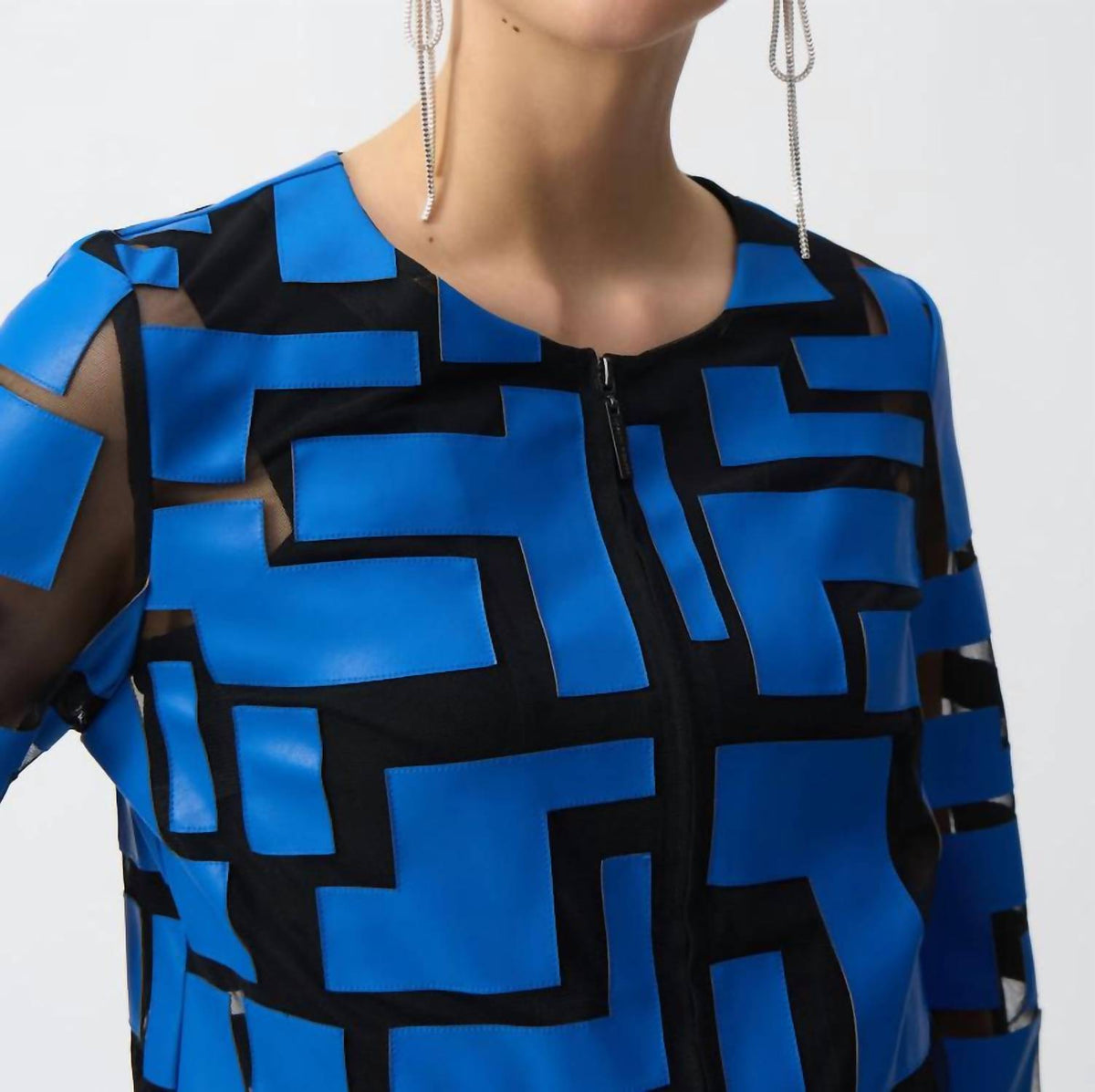 Joseph Ribkoff - Abstract Mesh & Leatherette Fitted Jacket