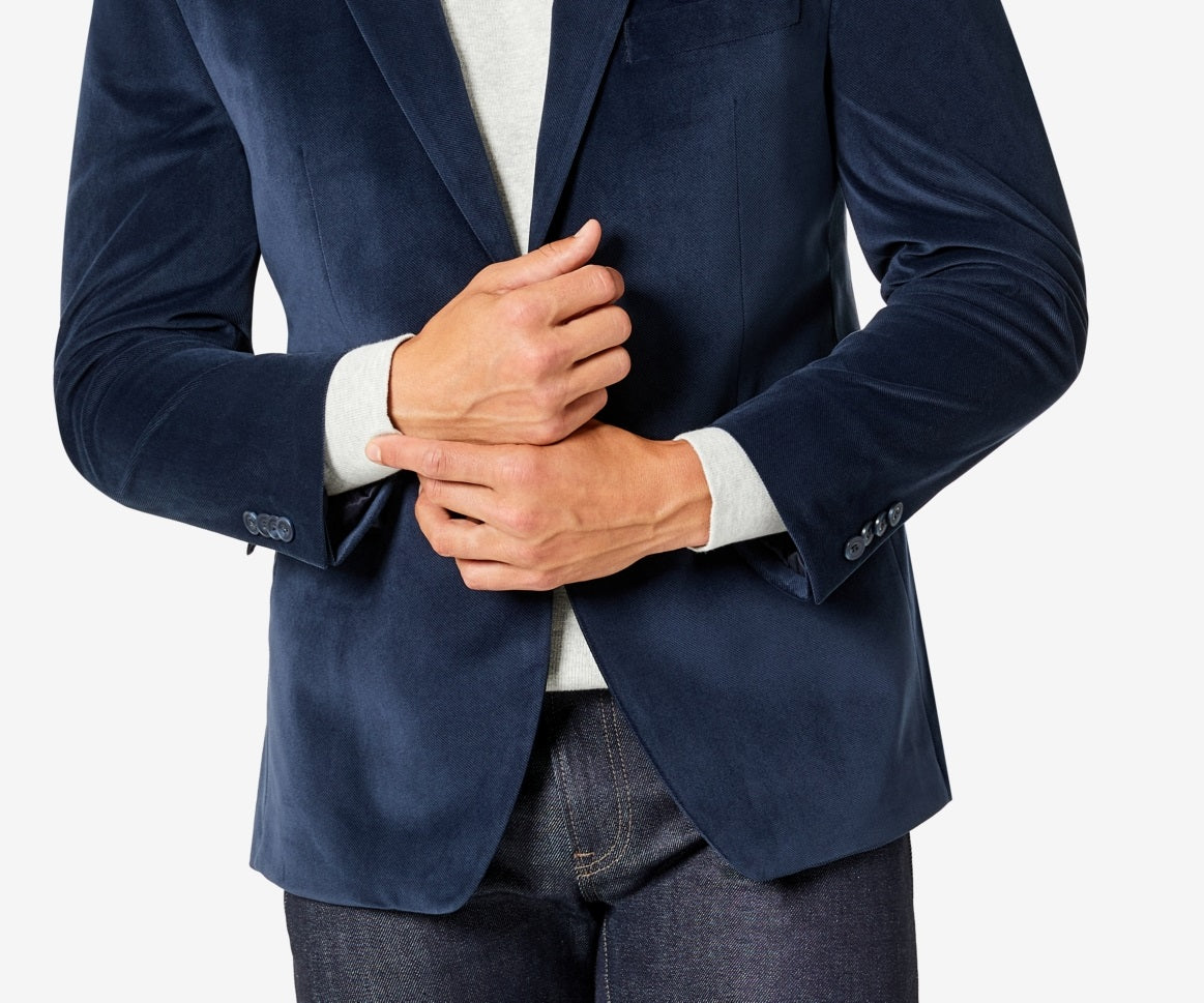 Michael Kors Men's Modern Fit Velvet Blazer Blue Size 44