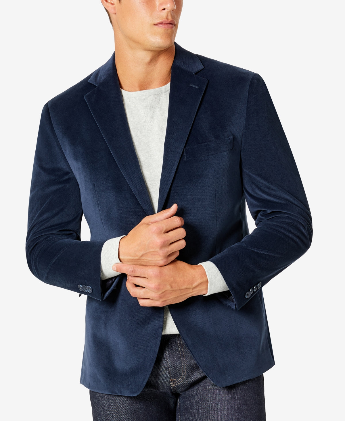 Michael Kors Men's Modern Fit Velvet Blazer Blue Size 44
