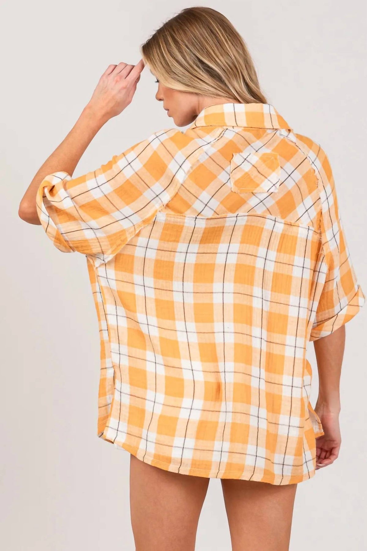 Trendsi - SAGE + FIG Plaid Button Up Side Slit Shirt