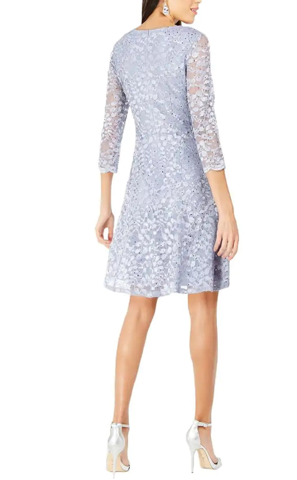 Jessica Howard Women's Sequined Lace A Line Dress Blue Size 12 Petite