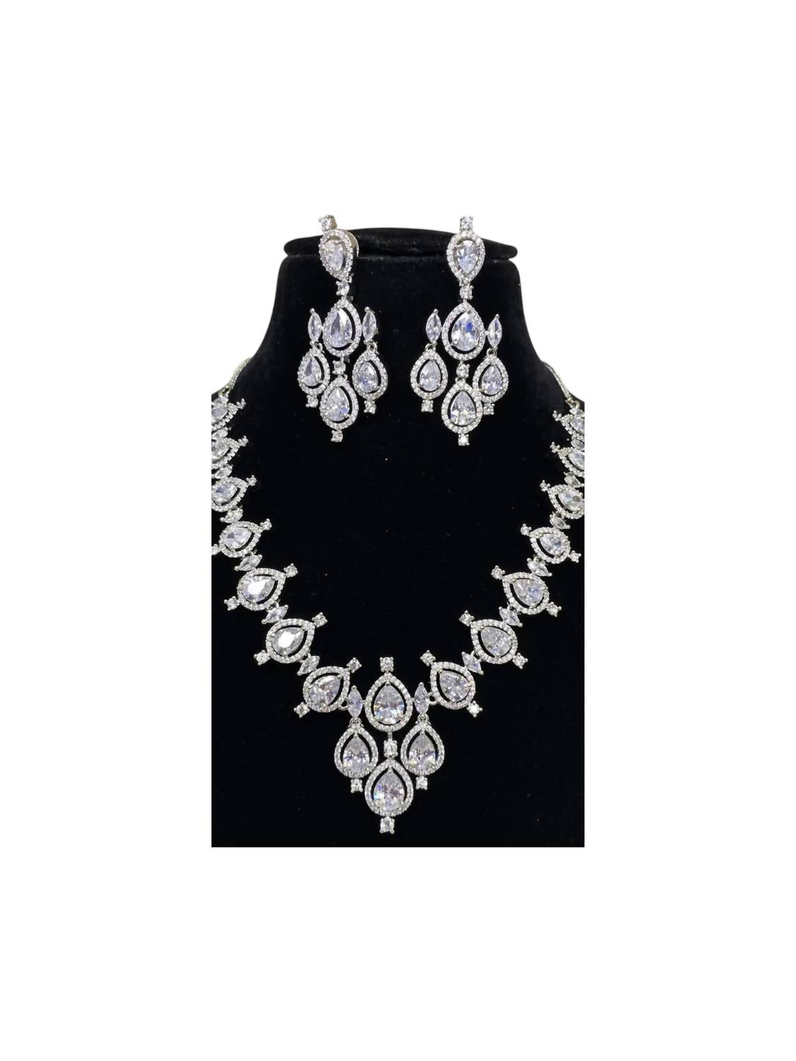 Zaalima Fashion - Women's Silver Plated Clear Cz Cubic Zirconia Set