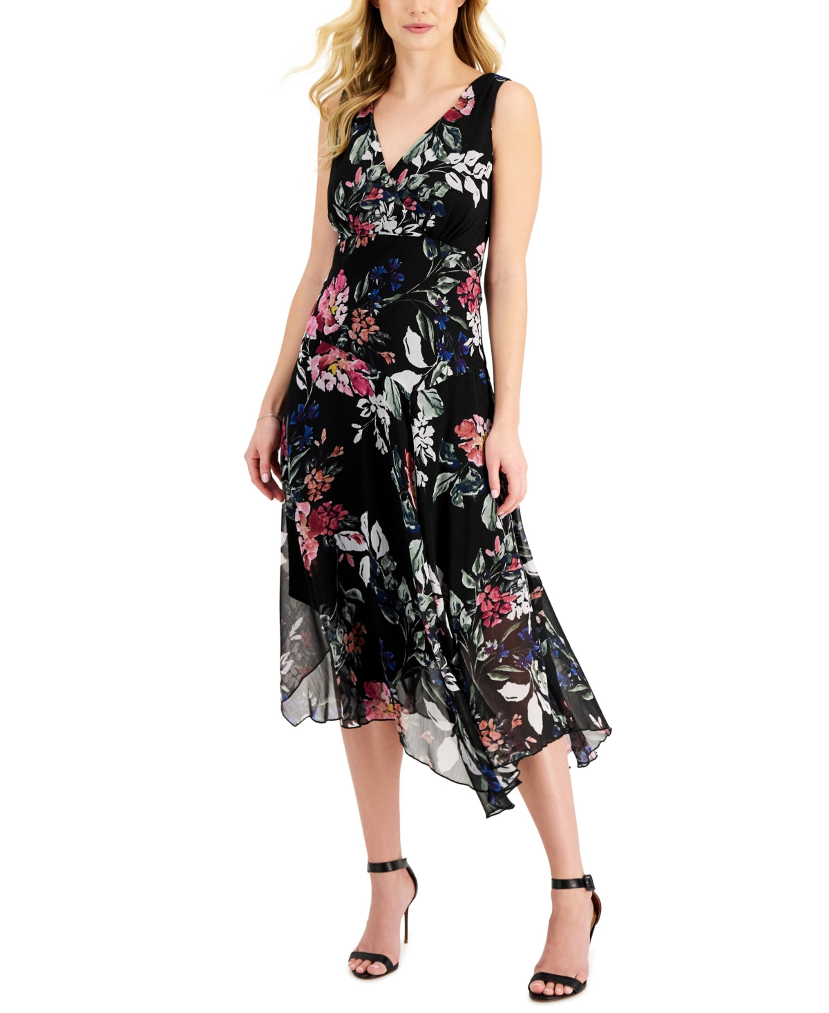 Connected Women's Chiffon Floral Print Dress Black Size 8