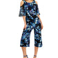 Connected Women's Cold Shoulder Printed Jumpsuit Blue Size 10