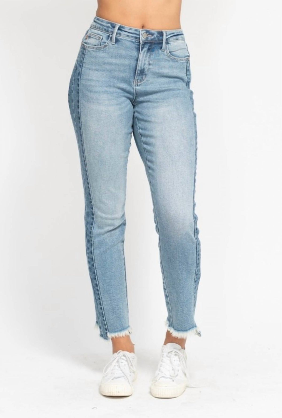 Judy Blue - Side Panel Fray Hem Cropped Jeans