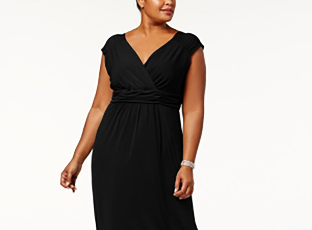 NY Collection Women's Plus Ruched Empire Maxi Dress Black Size 1X