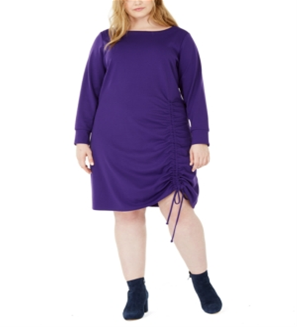 NY Collection Women's Plus Ruched Hem Dress Purple Size 3X
