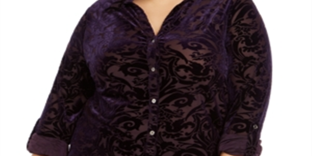 NY Collection Women's Plus Velvet Burnout Top Purple Size 2X