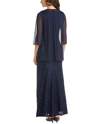 R & M Richards Women's Beaded Dress & Flyaway Jacket Blue Size 14