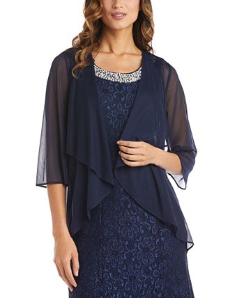 R & M Richards Women's Beaded Dress & Flyaway Jacket Blue Size 14