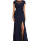 Nightway Women's Cap Sleeve Illusion Gown Blue Size 6 Petite