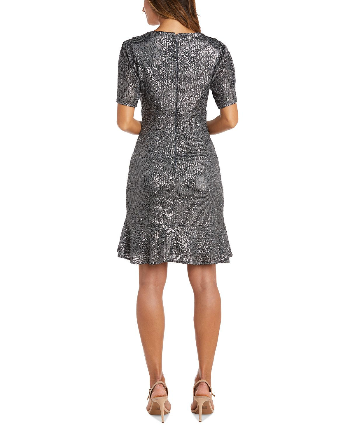 Nightway Women's Short Sleeve Short Sequin Dress Silver Size 8