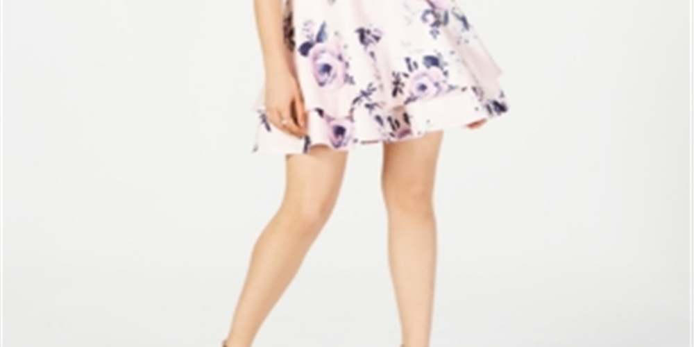 City Studios Junior's 2 Pc Glitter Lace & Floral Print Dress White Size 15