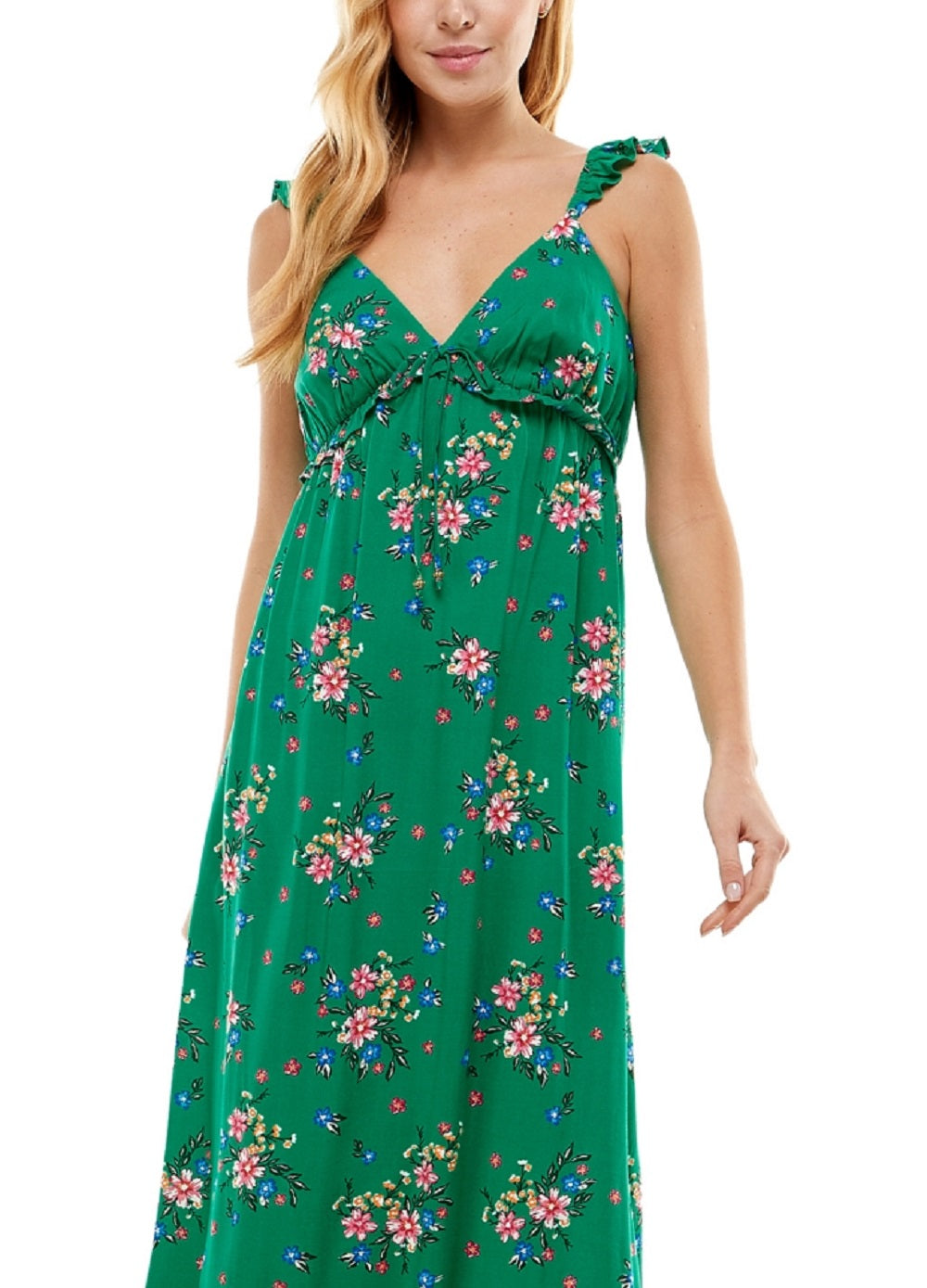 Kingston Junior's Floral Print Maxi Dress Green Size Large