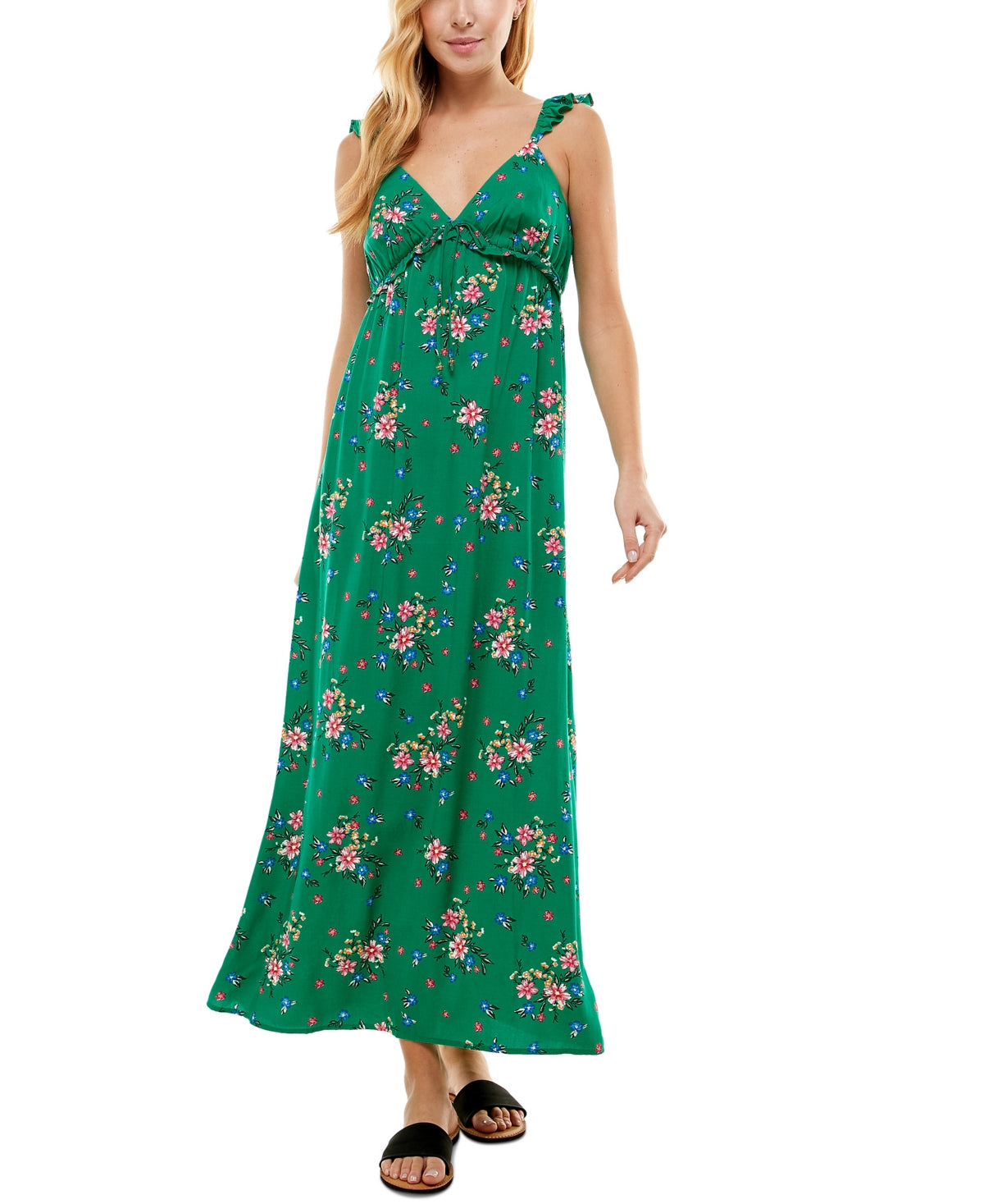 Kingston Junior's Floral Print Maxi Dress Green Size Large