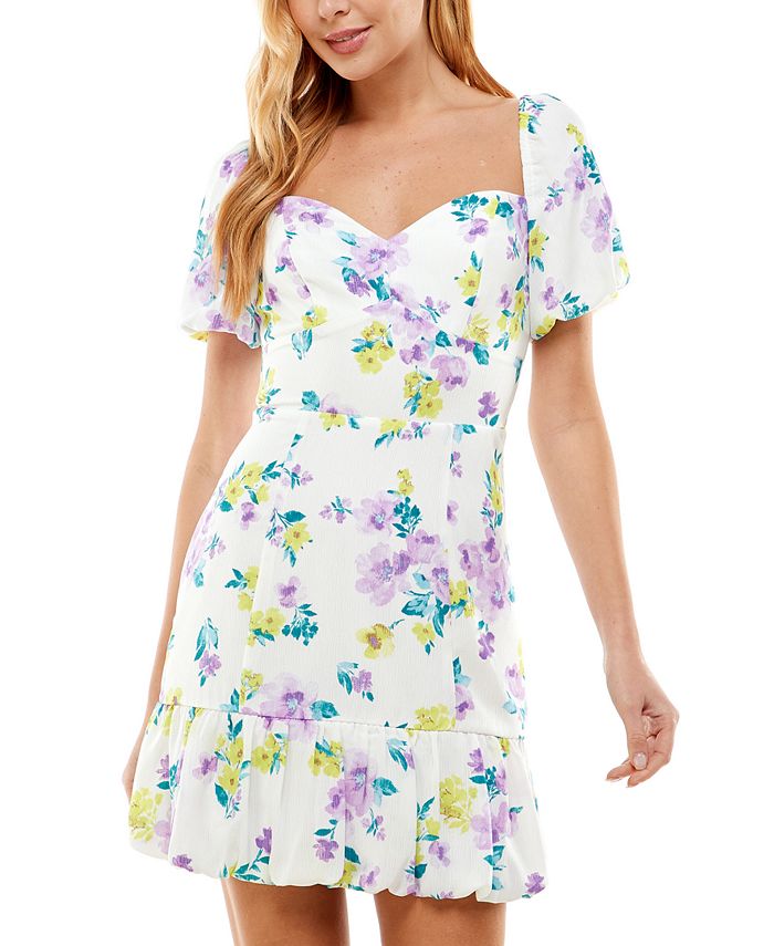 City Studios Junior's Floral Print Puff Sleeve Dress Purple Size 13