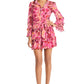 Donna Morgan Womens Tiered Ruffle Mini Dress Long Sleeve A Line Bell Cuffs Stand Collar