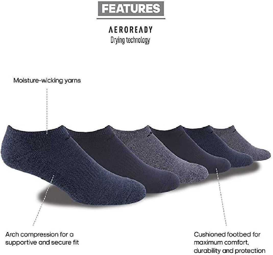 adidas Men's 6 Pk Athletic Cushioned No Show Socks Blue Size Regular