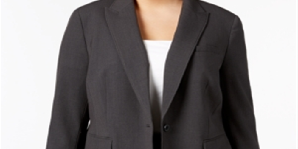 Anne Klein Women's Single Button Wear To Work Jacket Gray Size 24W