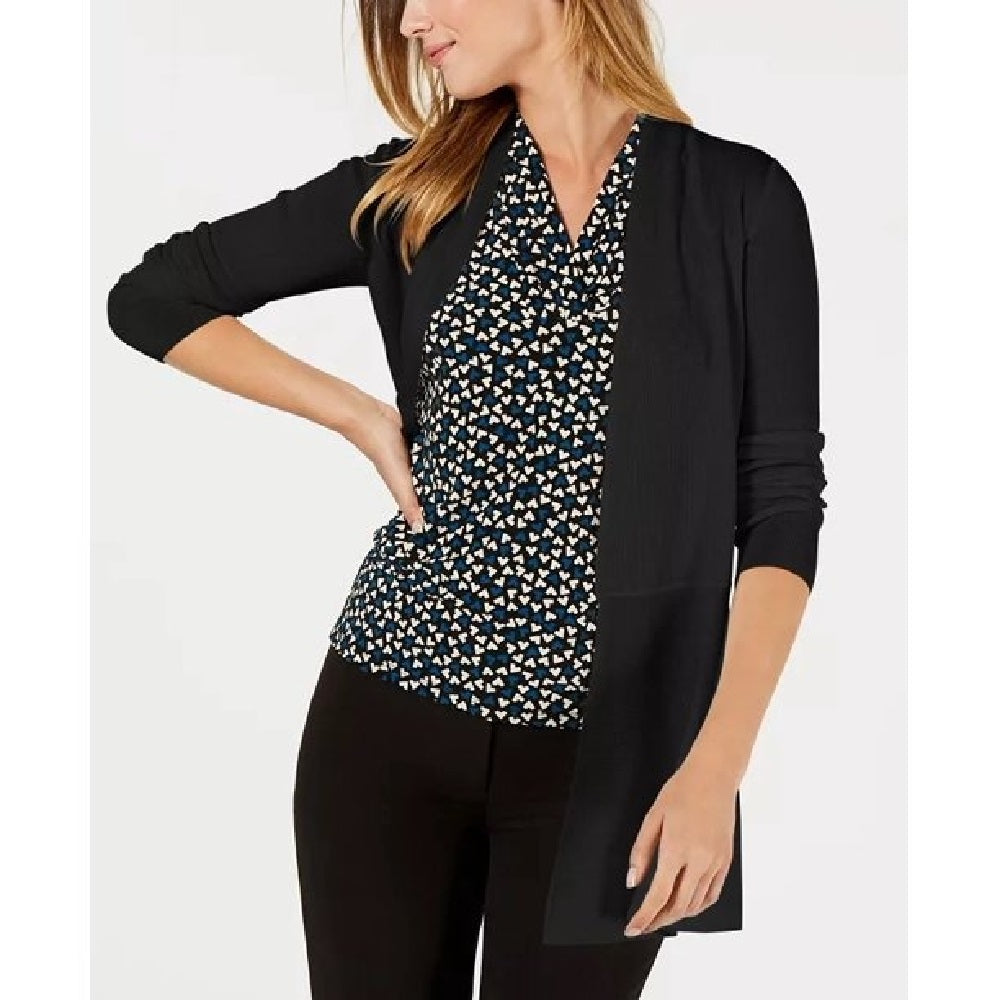 Anne Klein Women's Peplum Long Cardigan Black Size Medium