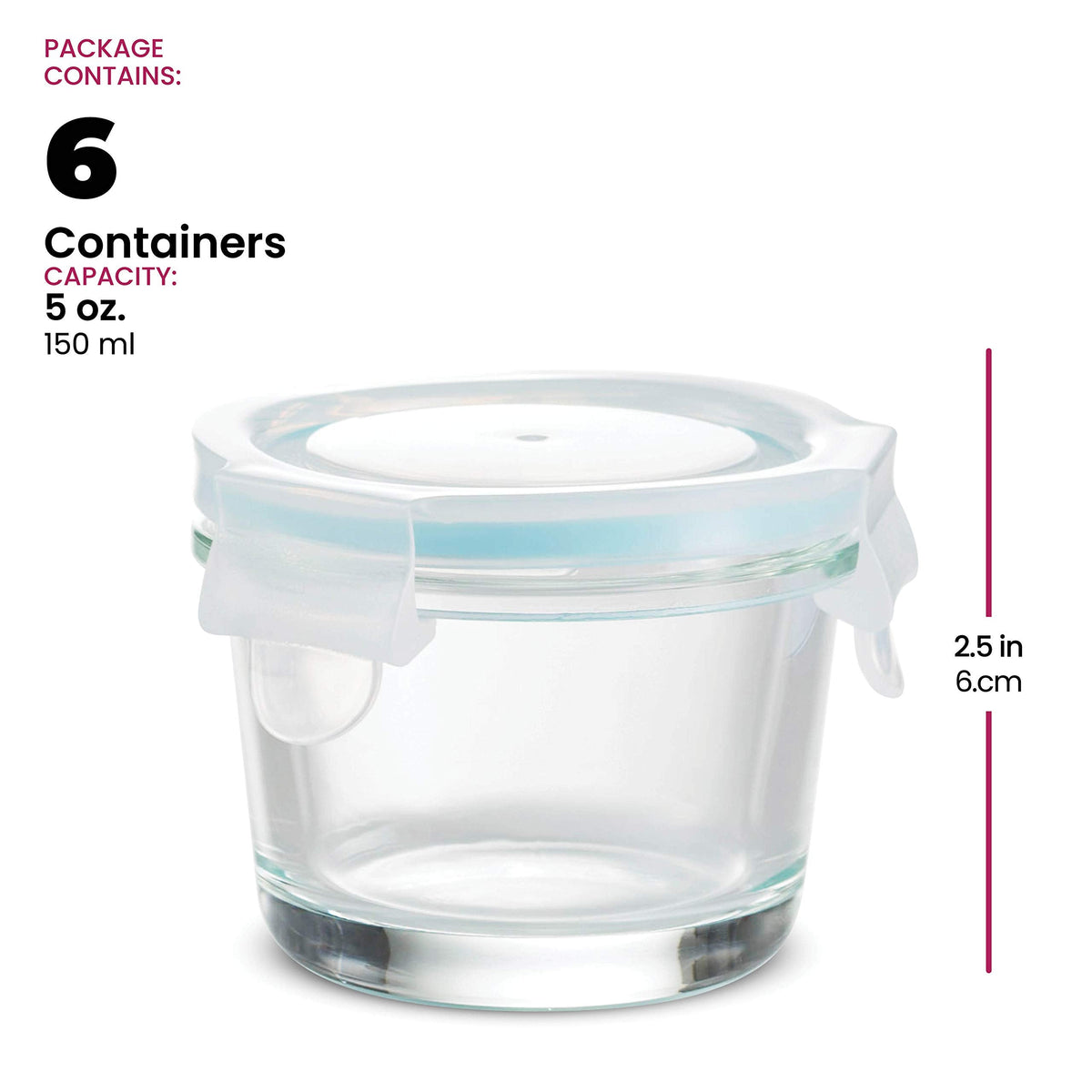4 Oz Glass Food Containers - 6 Piece Set
