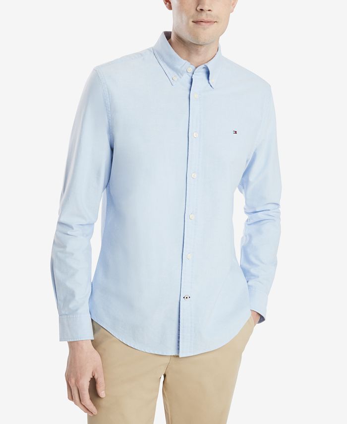 Tommy Hilfiger Men's Custom Fit New England Solid Oxford Shirt Blue Size X-Large
