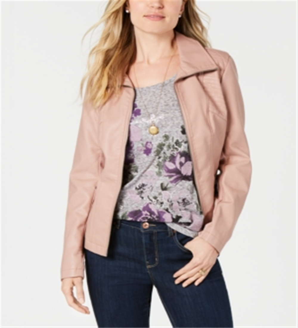 Style & Co Women's Faux Leather Moto Jacket Pink Size XX-Large