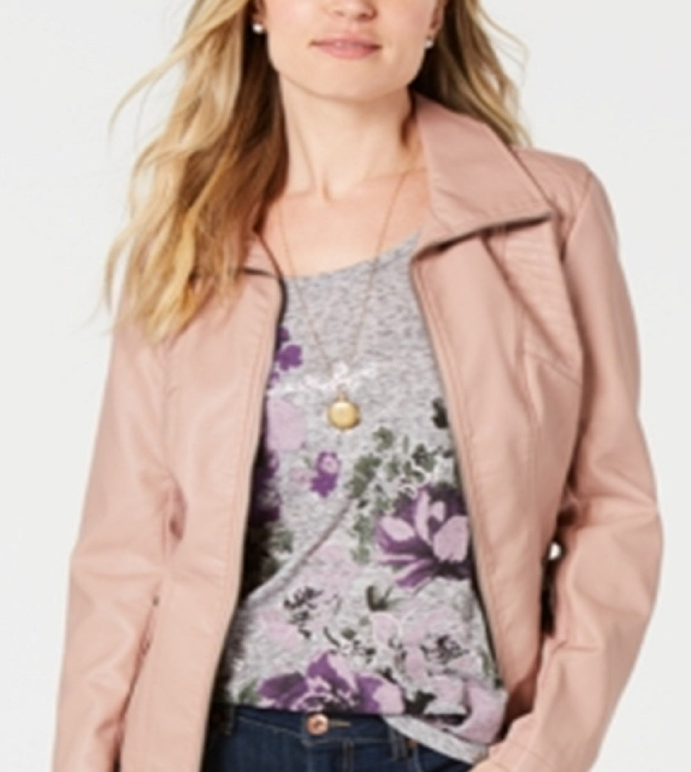 Style & Co Women's Faux Leather Moto Jacket Pink Size XX-Large