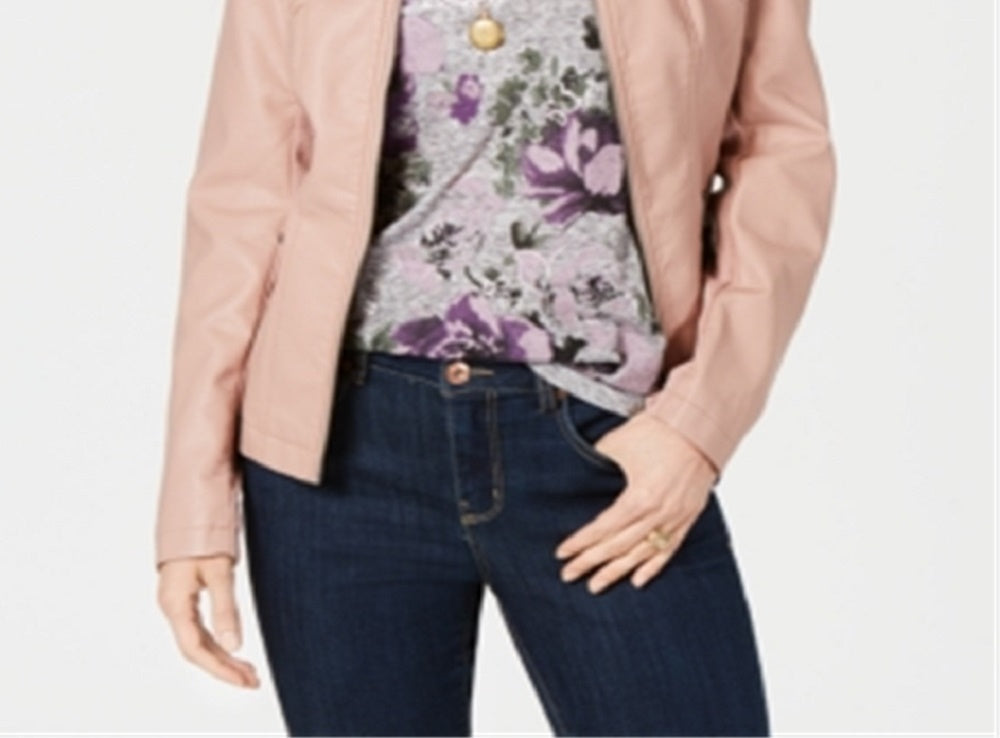 Style & Co Women's Faux Leather Moto Jacket Pink Size XX-Large