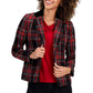 Kasper Womens Petite Notch Collar Open Front Blazer Jacket Fire Red Multi Size 8 Petite