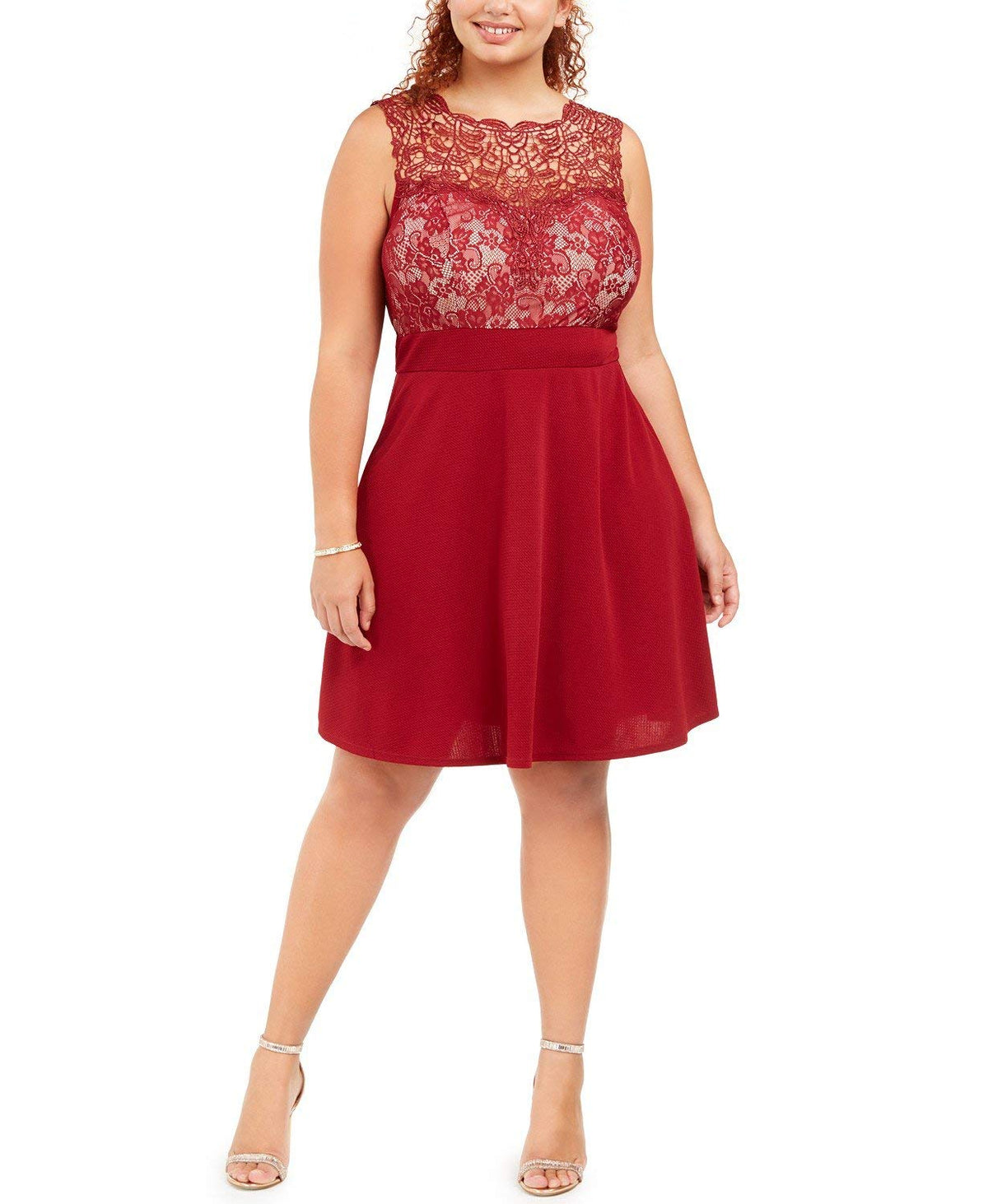 Love Squared Womens Plus Lace Textured Party Dress Red 2X